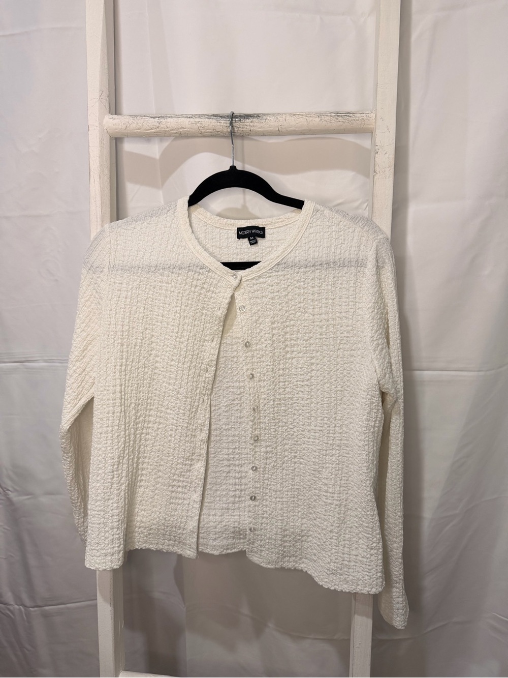 Modern Works Cream Textured Button-Front Cardigan